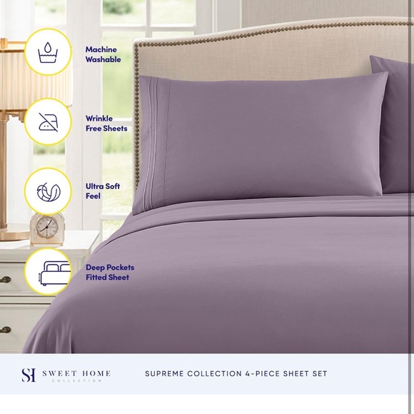 Twin Sheets - Breathable Luxury Sheets with Full Elastic & Secure Twin, Plum 3pc - Picture 2 of 6